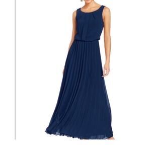 B.Darling Navy Blue Pleated Chiffon Maxi Dress size 13/14 prom